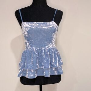 Ice Blue Velour Peplum Ruffled American Eagle Tank